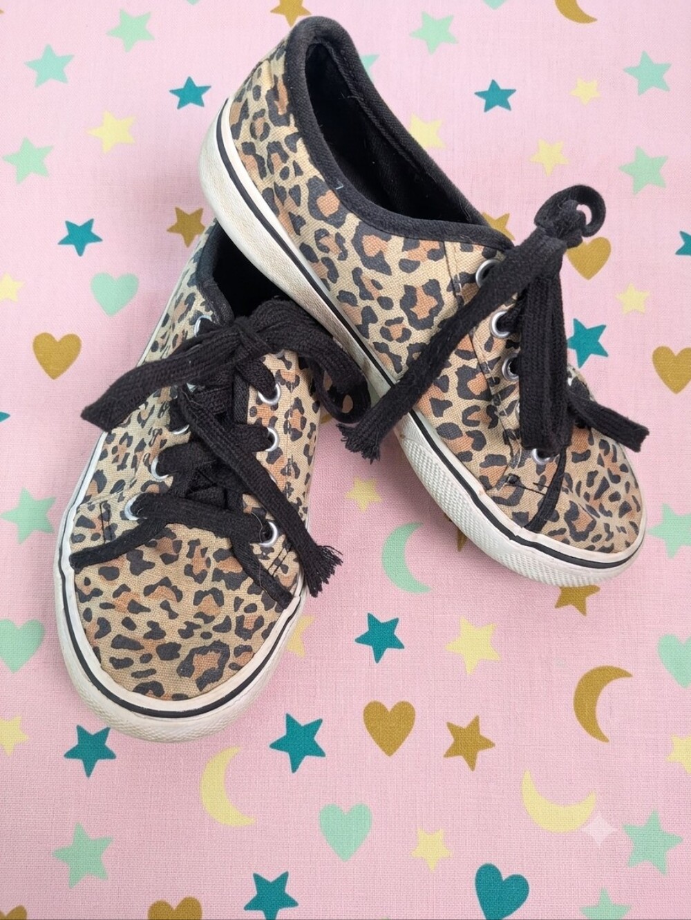 Kids Leopard Print Canvas Sneakers - Black Laces